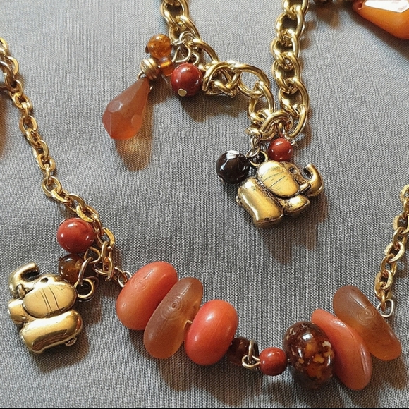33" Necklace with Tiny Elephants and Frosted Beads. Sunset Colors. Light Weight. - Picture 3 of 11